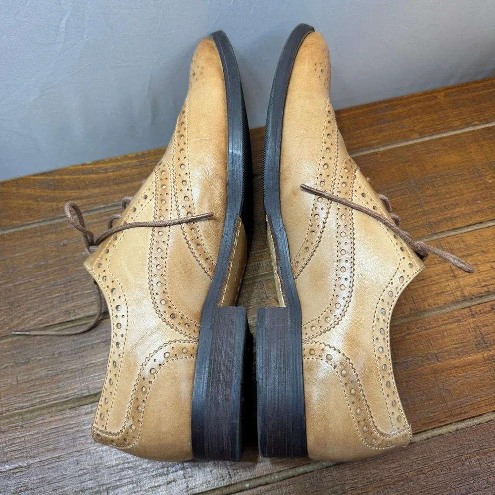 DRSG Tan‎ Leather Wingtip Brogue Oxford Dress Shoes Men's 9.5 US Business Preppy